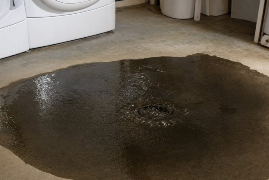 Slow-draining bathtub showing signs of a main sewer line clog