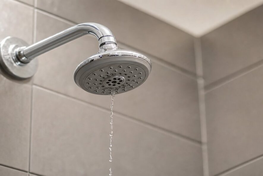 Homeowner testing low water pressure at a kitchen faucet